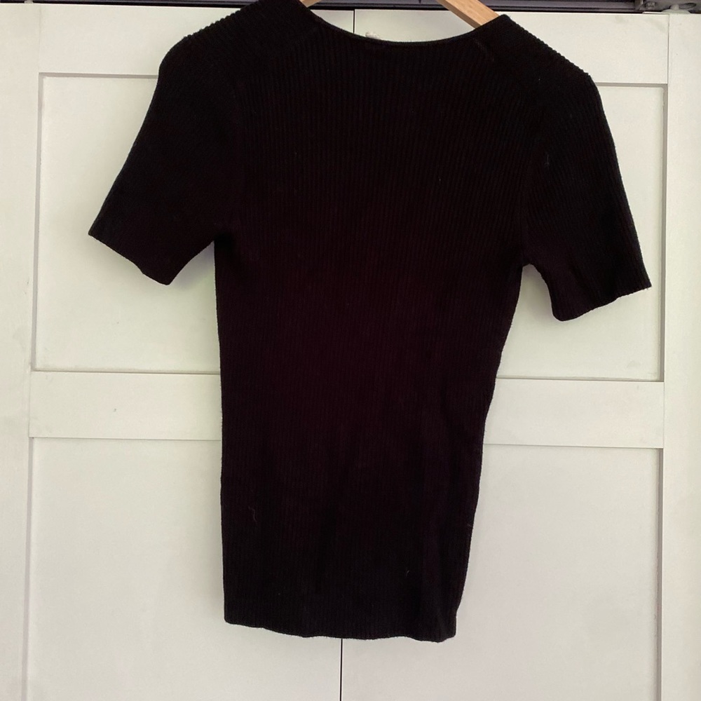 Black rubbed knit scoop neck top Anthropologie